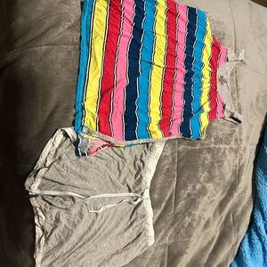 Colorful Striped Tank Top and Gray Shorts Set